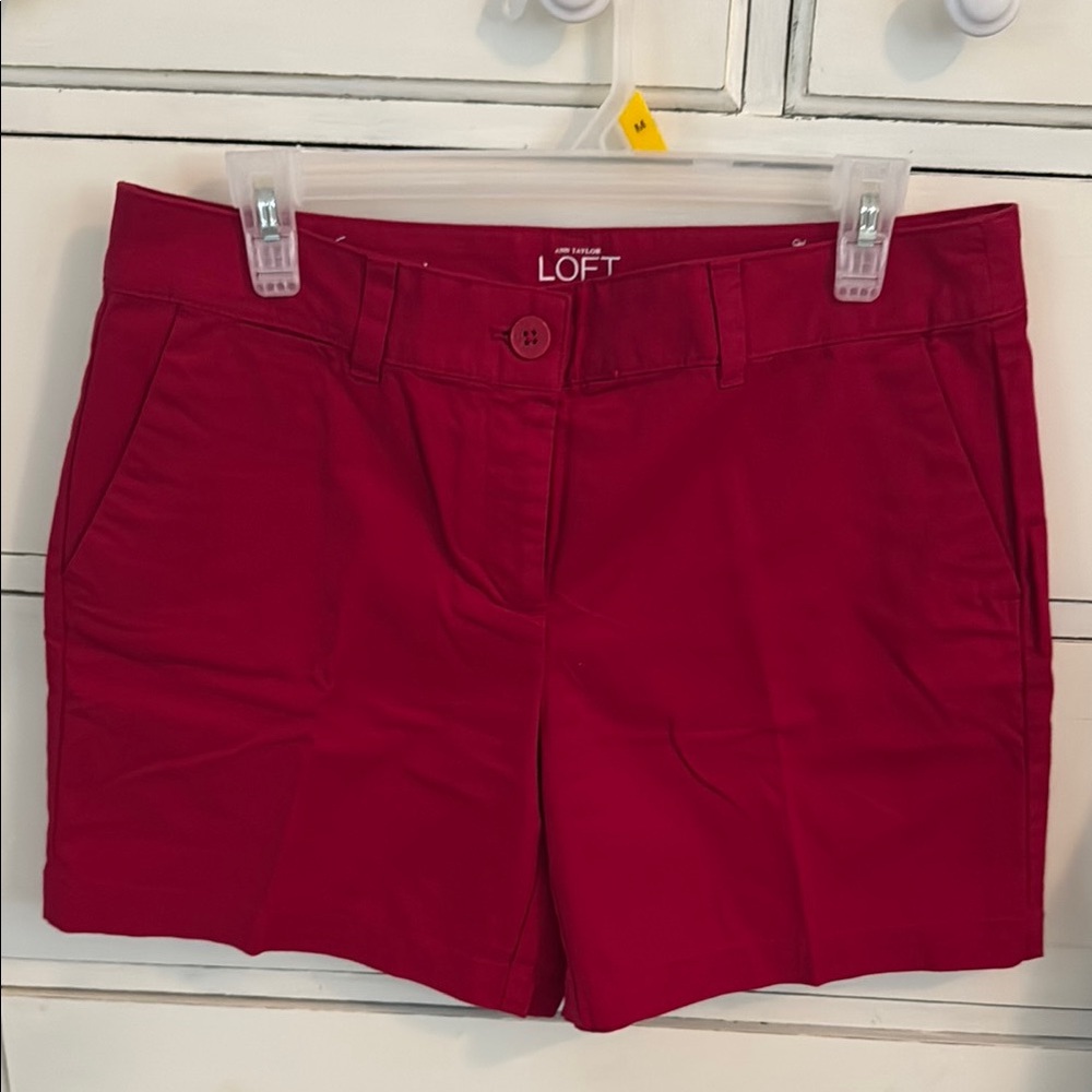 LOFT Red Bermuda Shorts Vibrant Cotton Casual